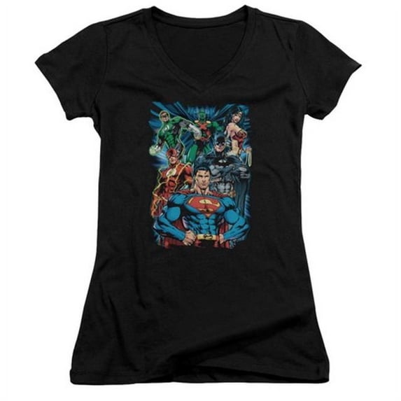 Jla-Justice Is Served Junior V-Neck Tee- Black - Small