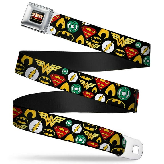 Jla Justice League Of America Logo Full Color Black Gold Red Justice League Seatbelt Belt Standard