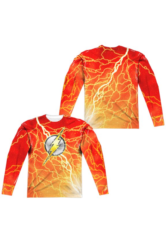 Jla - Lightning Logo (Front/Back Print) - Regular Fit Long Sleeve Shirt - XXX-Large