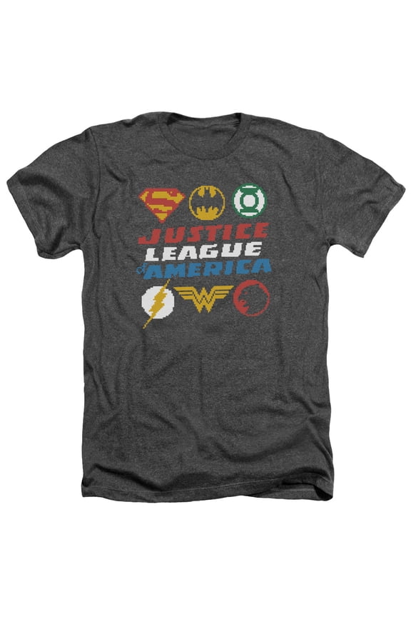 Jla - Pixel Logos - Heather Short Sleeve Shirt - Large