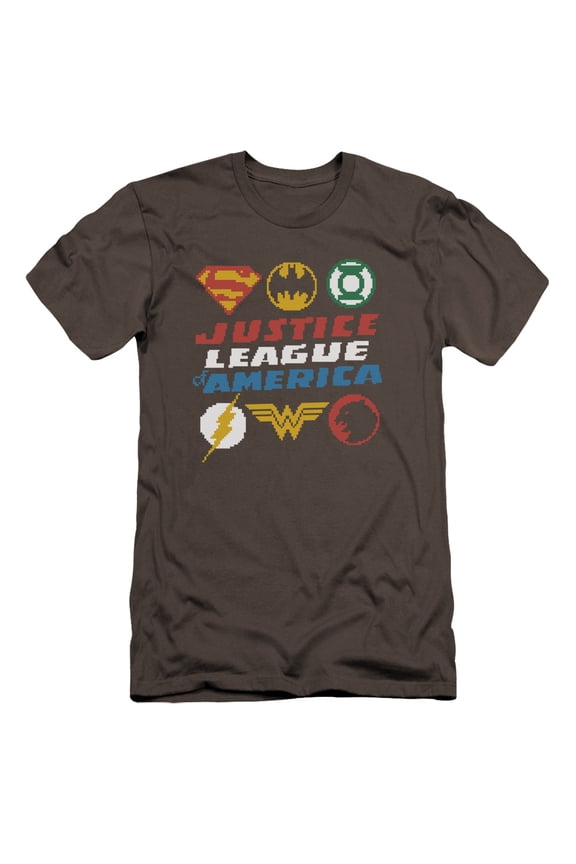 Jla - Pixel Logos - Premium Slim Fit Short Sleeve Shirt - Small