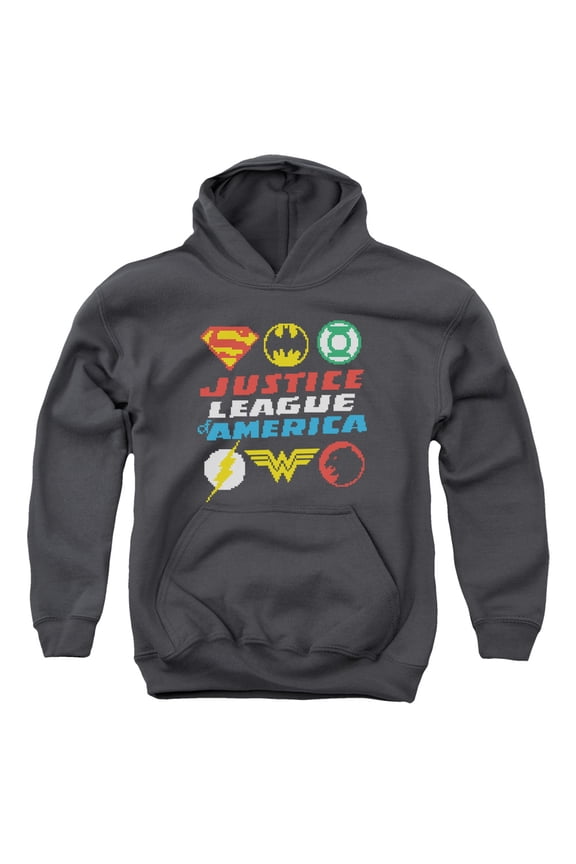 Jla - Pixel Logos - Youth Hooded Sweatshirt - Medium