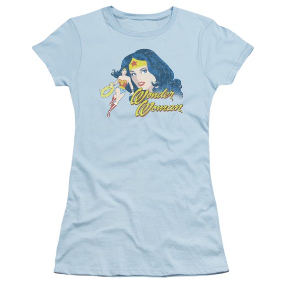 JLA Justice League Portrait S/S Junior Women's T-Shirt Sheer Light Blue