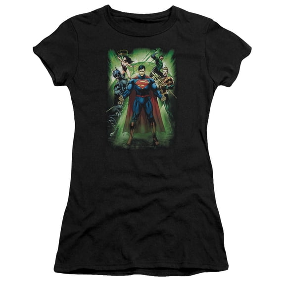 JLA Justice League Power Burst S/S Junior Women's T-Shirt Sheer Black
