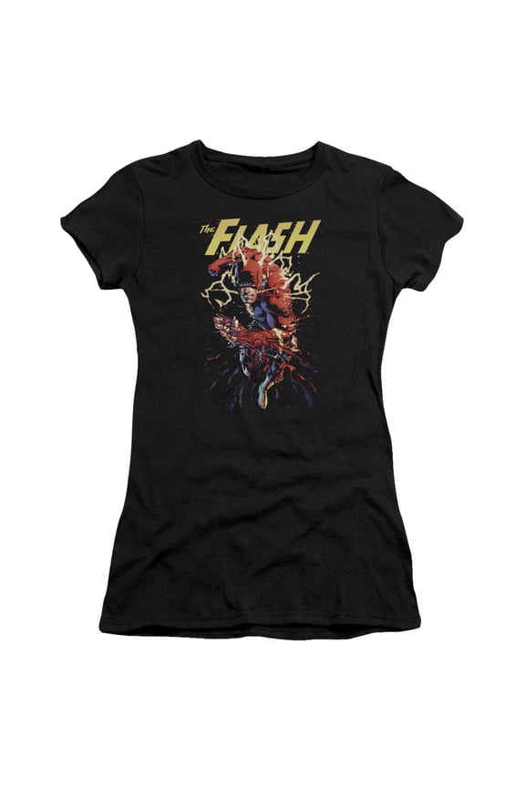JLA Justice League Ripping Apart S/S Junior Women's T-Shirt Sheer Black