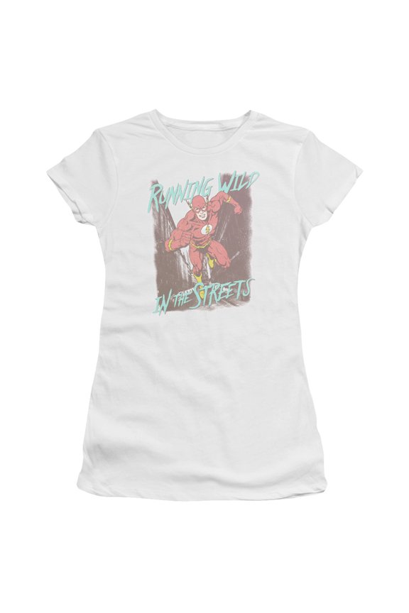 JLA Justice League Running Wild S/S Junior Women's T-Shirt Sheer White