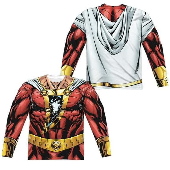 Jla - Shazam Uniform (Front/Back Print) - Regular Fit Long Sleeve Shirt - Large
