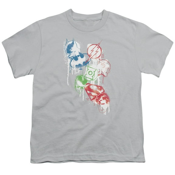 Justice League Of America Men's  Splatter Icons T-shirt Silver