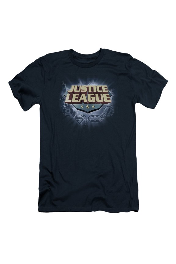 JLA Justice League Storm Logo S/S Adult 30/1 T-Shirt Navy