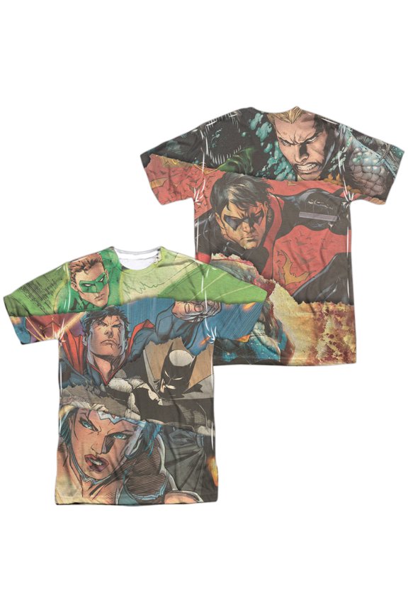JLA Torn Unisex Adult Sublimated Costume T Shirt (Front/Back), Medium Multicolor