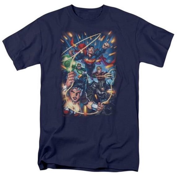Jla-Under Attack Short Sleeve Adult 18-1 Tee- Navy - Small