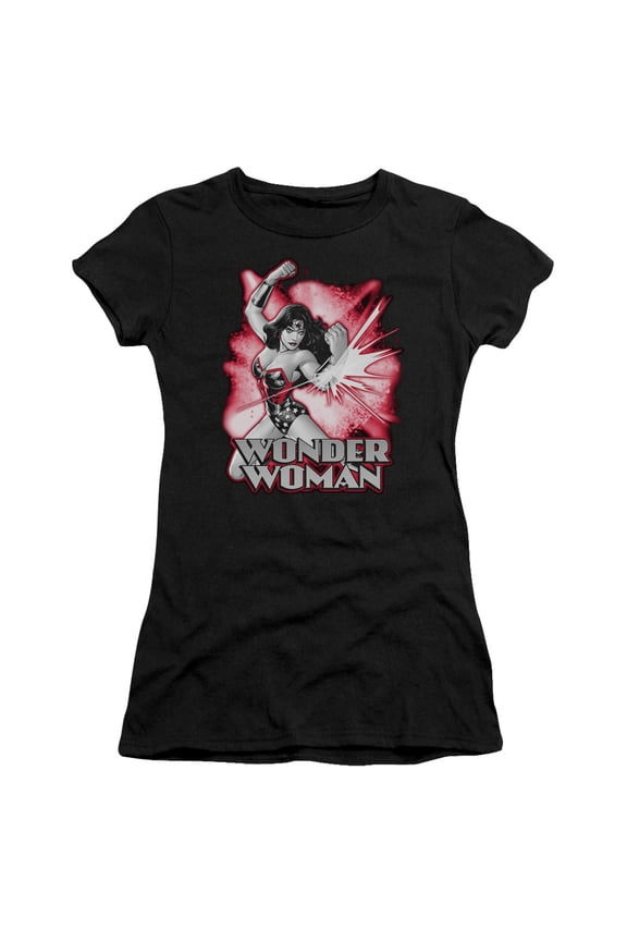 JLA Justice League Wonder Woman Red & Gray S/S Junior Women's T-Shirt Sheer Black