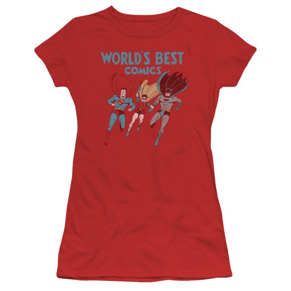 JLA Justice League Worlds Best S/S Junior Women's T-Shirt Sheer Red
