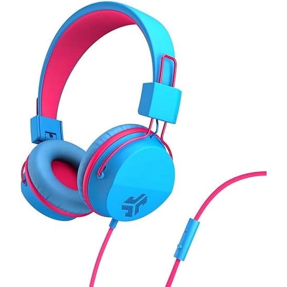 JLab JBuddies Studio On-Ear Kids Wired Headphones, Cotton Candy, Studio Volume Safe, Volume Limiter, Folding, Adjustable, Noise Isolation, with Mic