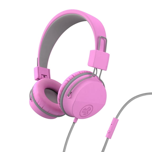 JLab JBuddies Studio On-Ear Kids Wired Headphones, Pink, Studio Volume Safe, Volume Limiter, Folding, Adjustable, Noise Isolation, with Mic