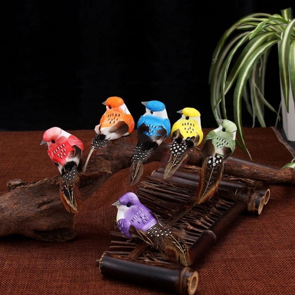 Jlong 12PCS Artificial Simulation Foam Feather Bird Mini Sparrow Ornaments Home Garden Decor DIY Craft for Wedding Decoration Party Accessories