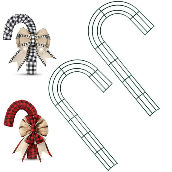 Jlong 2 Pieces Christmas Candy Cane Shaped Wire Wreath Frame Holiday Metal Wire Flower Wreath J Letter Rings for DIY Christmas New Year Valentines Party Decoration, 12 inches