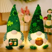 Jlong 2PCS St Patricks Day Gnomes, LED Light Up Plush Doll Decoration, Handmade Swedish Irish Shamrocks Leprechau Tomte Doll Gift for Kid Women/Men - Gnomes Decorations for Shelve