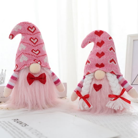 Jlong 2PCS Valentine Gnomes Plush Valentines Day Decoration Valentines Home Table Decor Scandinavian Tomte Elf Gnomes Ornaments Sweet Valentines Day Gifts for Him Her
