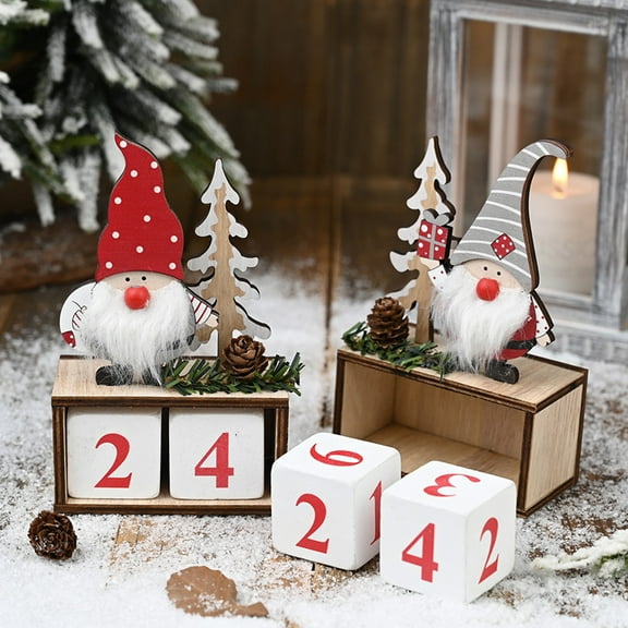 Jlong 2Pack Gnome Christmas Wooden Countdown Advent Calendar Blocks- Christmas Desktop Calendars with Scandinavian Santa Claus Swedish Tomte Elf Design for Xmas Holiday Tabletop Decorations