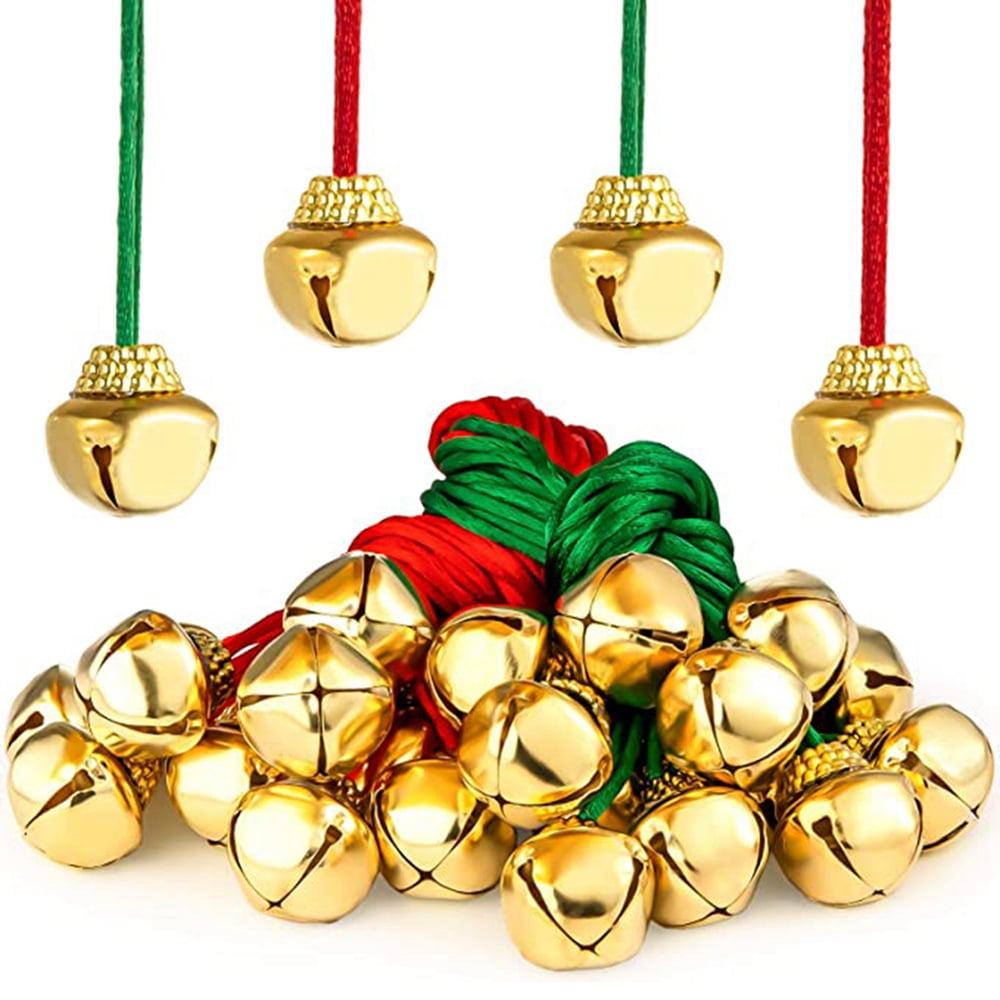 Jlong 36PCS Christmas Bell Necklaces Christmas Holiday Necklaces Bell Necklaces with Ribbons for Holiday Party Accessories Stocking Stuffers