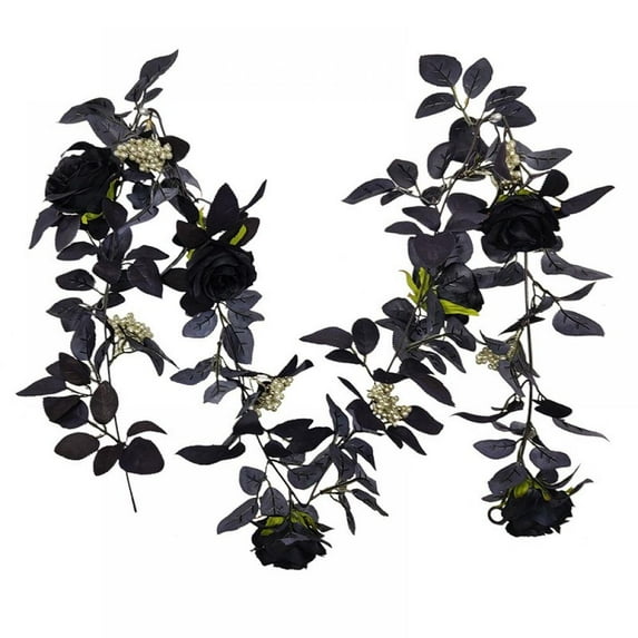 Jlong 5.9FT Artificial Black Rose Vine for Halloween Decor, Hanging Black Silk Flower Garland for Outdoor Home Wall Decorations