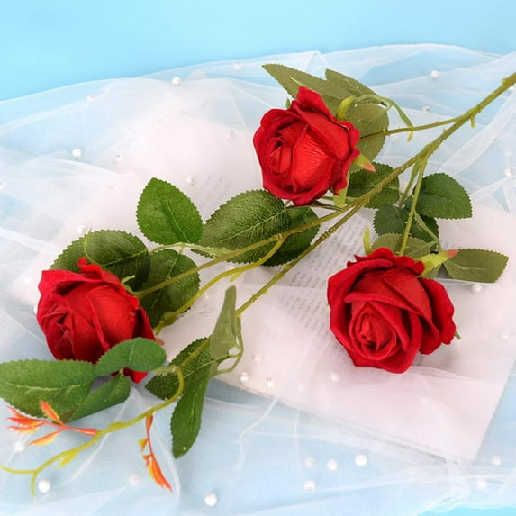 Jlong 5PCS Artificial Rose Flowers Long Stem Fake Silk Roses for DIY Wedding Bouquet Table Centerpiece Home Decor Valentine's Gift