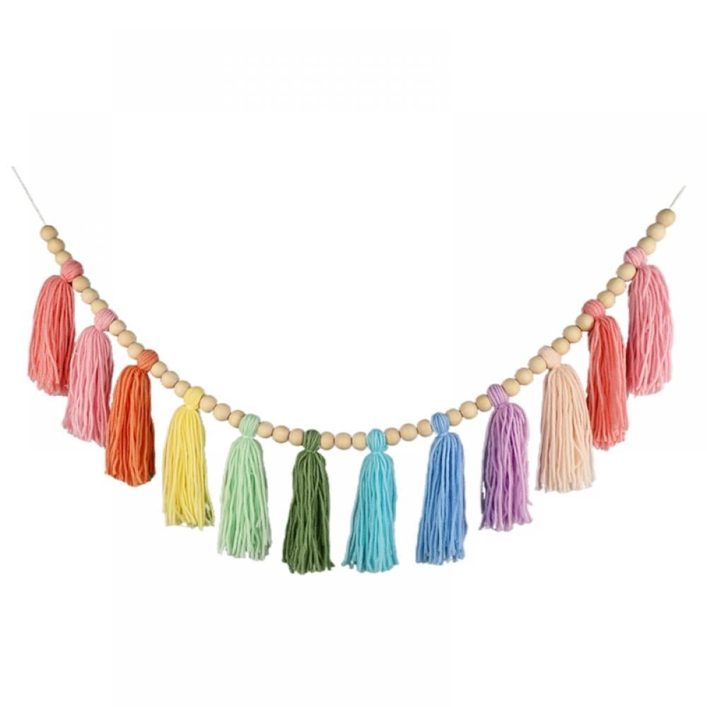 Jlong Boho Tassel Garland Rainbow Bunting Wall Hanging Decor for ...