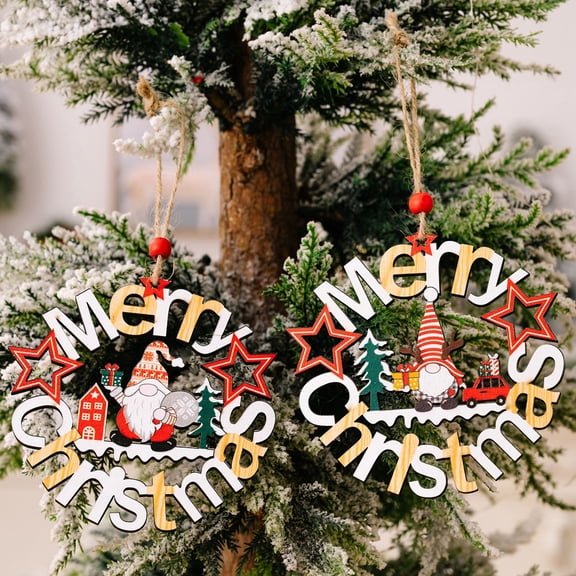 Jlong Christmas Hanging Wooden Ornaments, Farmhouse Rustic Ornaments for Christmas Tree Decoration,Hollow Merry Christmas Cutting Wood Carving Ornaments,Gift Tags Pendants