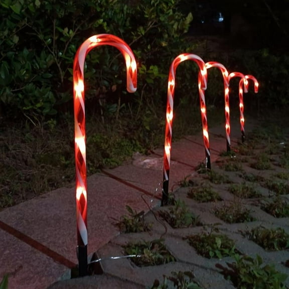 Jlong Christmas Solar Stake Lights, Set of 10 Waterproof Landscape Christmas Lights, Pathway Christmas Decorations, LED Lights for Yard Lawn Patio Walkway Decor