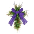 thumbnail image 1 of Jlong Easter Front Door Cross Wreath, Easter Artificial Wreath with Large Purple Bow Tie, Home Decration Easter Cross Flowers Spring Wreath Garland for Easter Holiday Home Wall Decor, 1 of 1