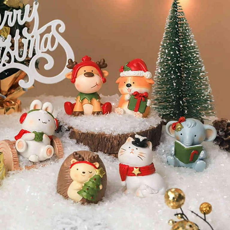 Jlong Miniature Christmas Decorations, 6PCS Christmas Miniature Figurines  Mini Christmas Figurines Fairy Garden Accessories Xmas Resin Decorations  for