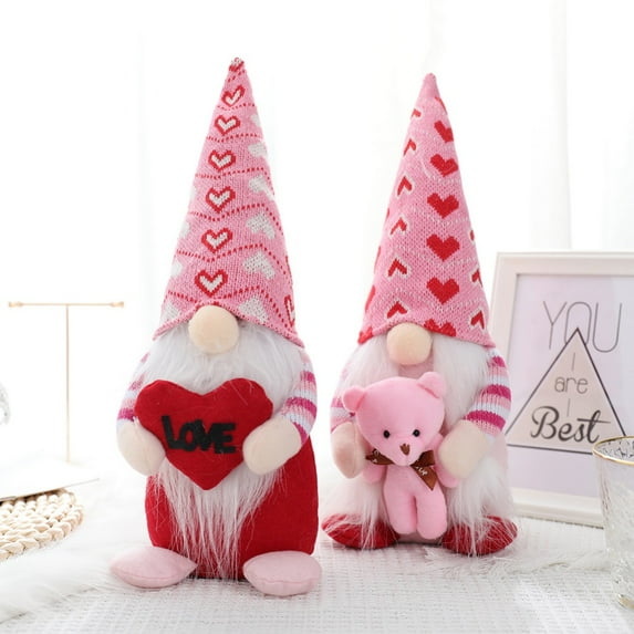 "Jlong Valentine's Day Gnomes Plush Decor, 2 Pack Mr & Mrs Handmade Tomte Swedish , Valentines decorationes Home Table Elf Gnomes Ornaments -Sweet Valentine's Day Present"