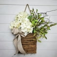 thumbnail image 1 of Jlong Wildflowers Hanging Basket Wreath, Artificial White Hydrangea Spring Wreath for Front Door, Wall Hanging Flower Bucket Rustic Farmhouse Wreath Party Wedding Home Decor, 1 of 6