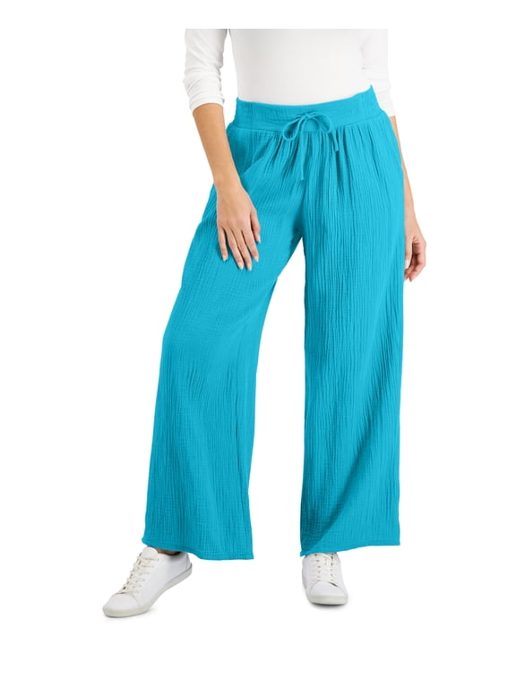 Petite Cotton Gauze Wide Leg Pants Seafoam Blue PL