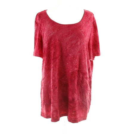 Jm Collection Plus Size Pink Sequined Tie-Dye Tee 3X