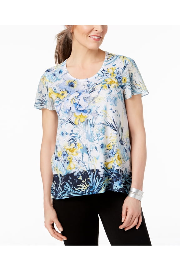 Womens Embellished Flutter Sleeve Top Size L