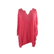 Jm Collection Womens Rose Embellished Asymmetrical-Hem Top 0X
