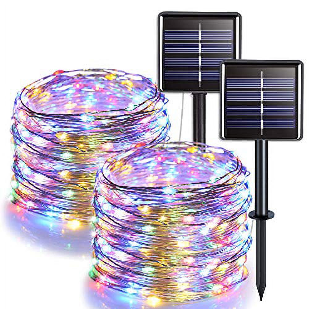 Jmexsuss 2 Pack Solar Christmas Lights, 100 Led Solar String Lights Outdoor Waterproof, Silver Wire Solar Fairy Lights Multicolor, 8 Modes Solar Twinkle Lights - image 1 of 4