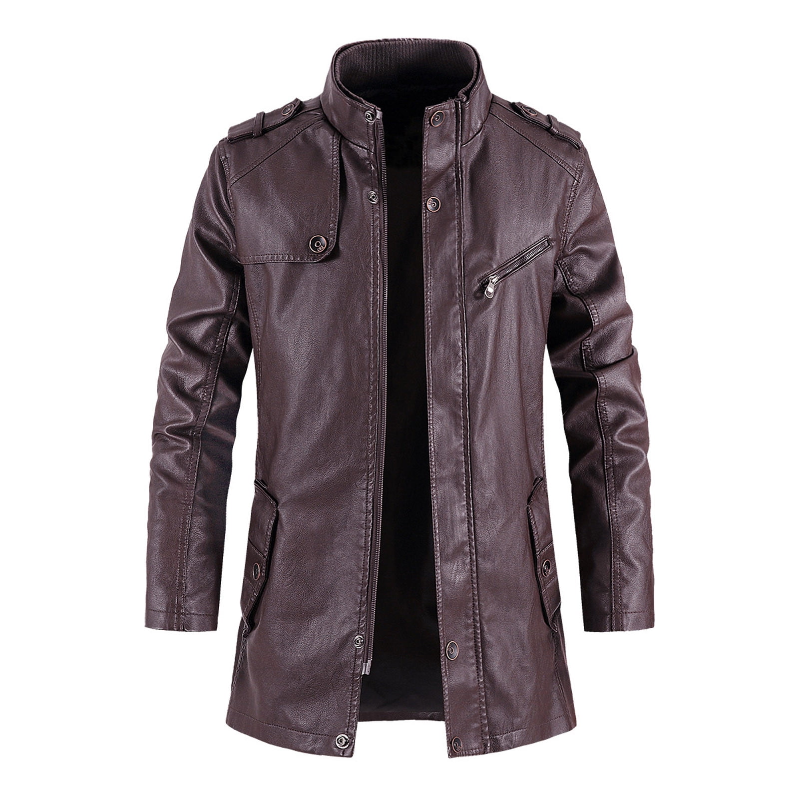 Jmntiy Jackets for Men Midlength Slim Punk Jacket With Rivets Leather
