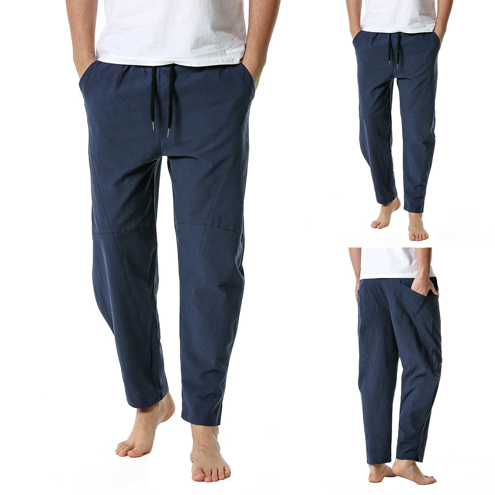 Jmntiy Mens Yoga Pants Clearance Linen Cotton Loose Lightweight Elastic