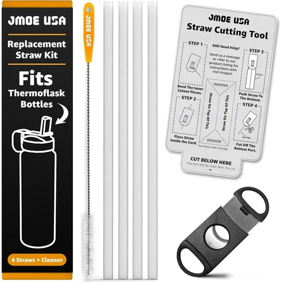 Jmoe USA Replacement Straws For Thermoflask Water Bottles | Fits 14, 16, 18, 24, 32, 40, 64 oz | BPA Free | Customizable Length With Measuring & Cutting Tool