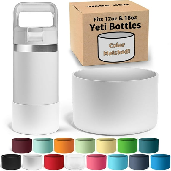 Jmoe USA Silicone Boot for Yeti Rambler Jr 12oz Bottle, White, 2mm Sleeve, Anti-Slip, Protects Against Dents & Scratches