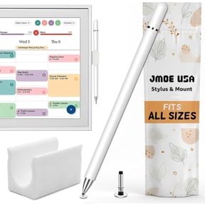 Jmoe USA Stylus and Mount Compatible with Digital Calendars | Dual Tip with Mesh and Disc Tips | 2 Spare Replacement Parts | Flexible Stylus Holder Mounts to Calendar