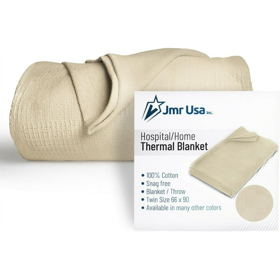 Jmr Usa Inc. Waffle Weave Thermal Bed Blanket-90x90 Twin Cotton Throw Blankets for Bed, Sofa, Bedroom Decor, Housewarming Gifts, Layering of Hotels & Hospital Bed Sheets Beige