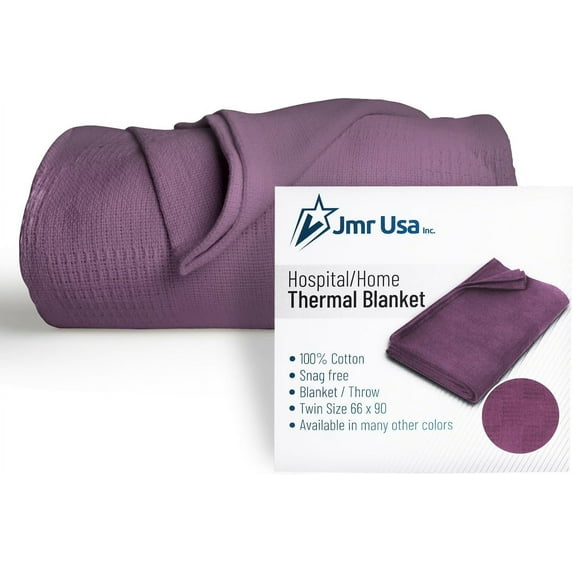 Jmr Usa Inc. Waffle Weave Thermal Bed Blanket-90x90 Twin Cotton Throw Blankets for Bed, Sofa, Bedroom Decor, Housewarming Gifts, Layering of Hotels & Hospital Bed Sheets Plum