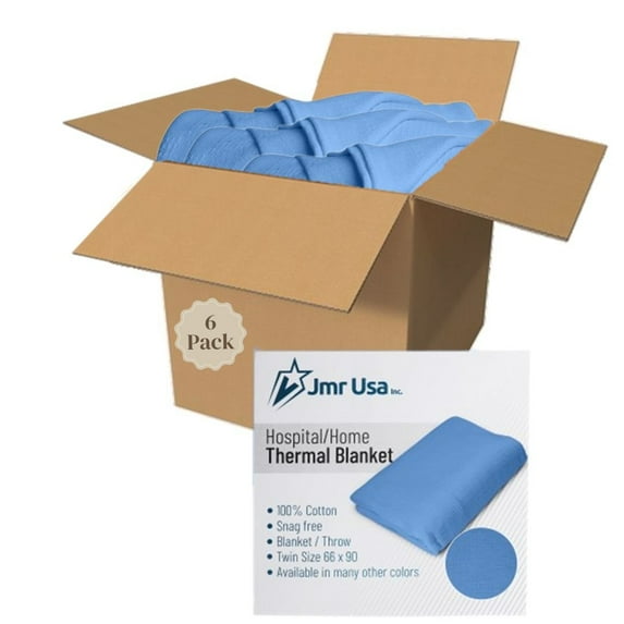 Jmr Usa Inc. Waffle Weave Thermal Hospital Blanket-108x90 Twin Cotton Throw Blankets for Bed, Sofa, Bedroom Decor, Housewarming Gifts, Layering of Hotels & Bed SheetsSky Blue-6 Pack