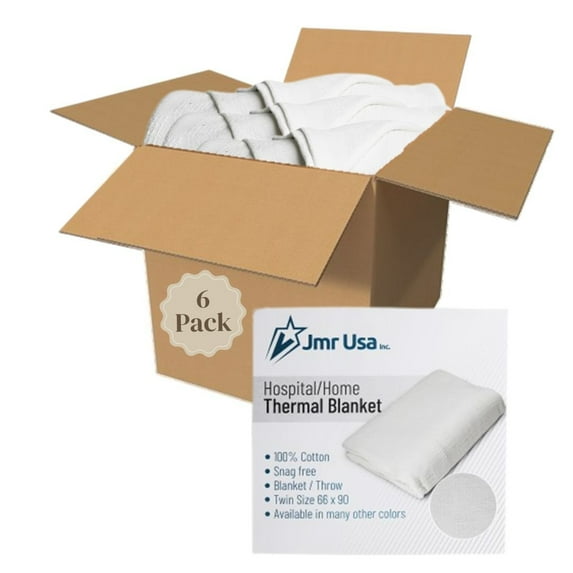 Jmr Usa Inc. Waffle Weave Thermal Hospital Blanket-108x90 Twin Cotton Throw Blankets for Bed, Sofa, Bedroom Decor, Housewarming Gifts, Layering of Hotels & Bed SheetsWhite-6 Pack