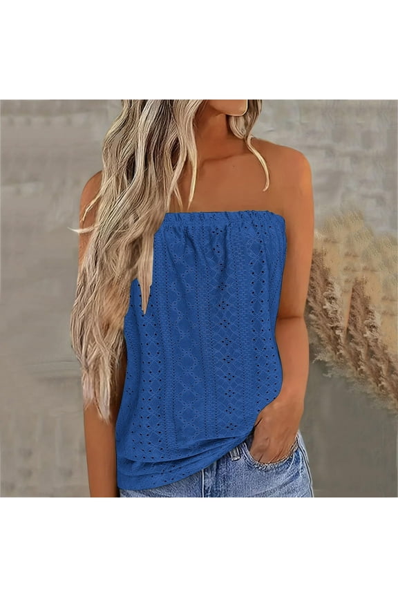Eyelet Tube Tops for Women Sleeveless Strapless Blouse Tops Casual Loose Summer Trendy Dressy Tops