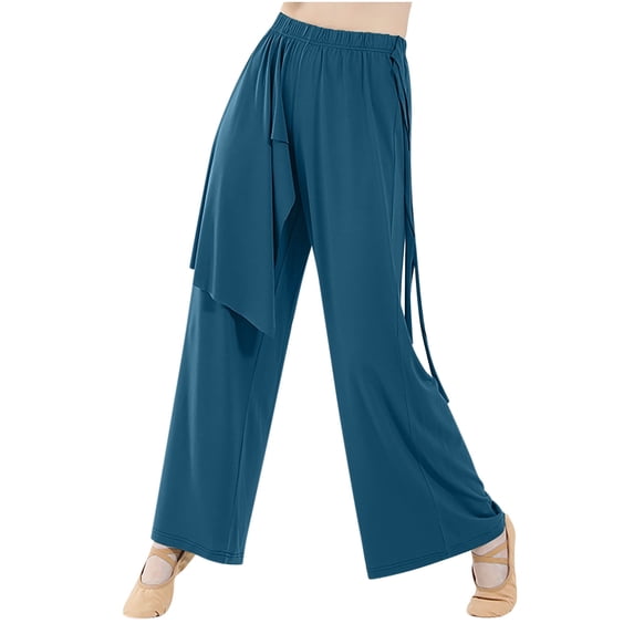 JnLxul Pants for Women Elastic High Waisted Casual Loose Wide Leg Lightweight Comfy Pants for Dance Training(Medium,Blue)